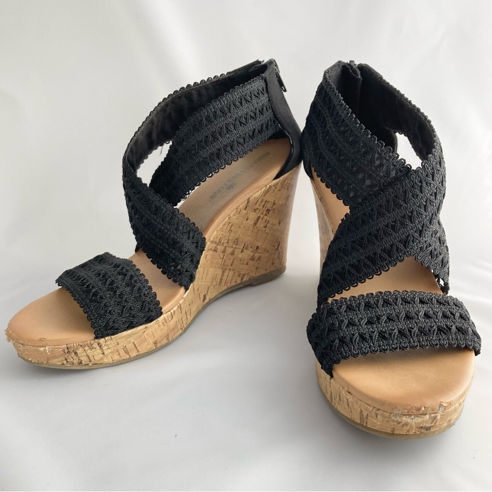 Montego Bay Club Wedge Strappy Sandals - Black/Brown - Womens Size 8